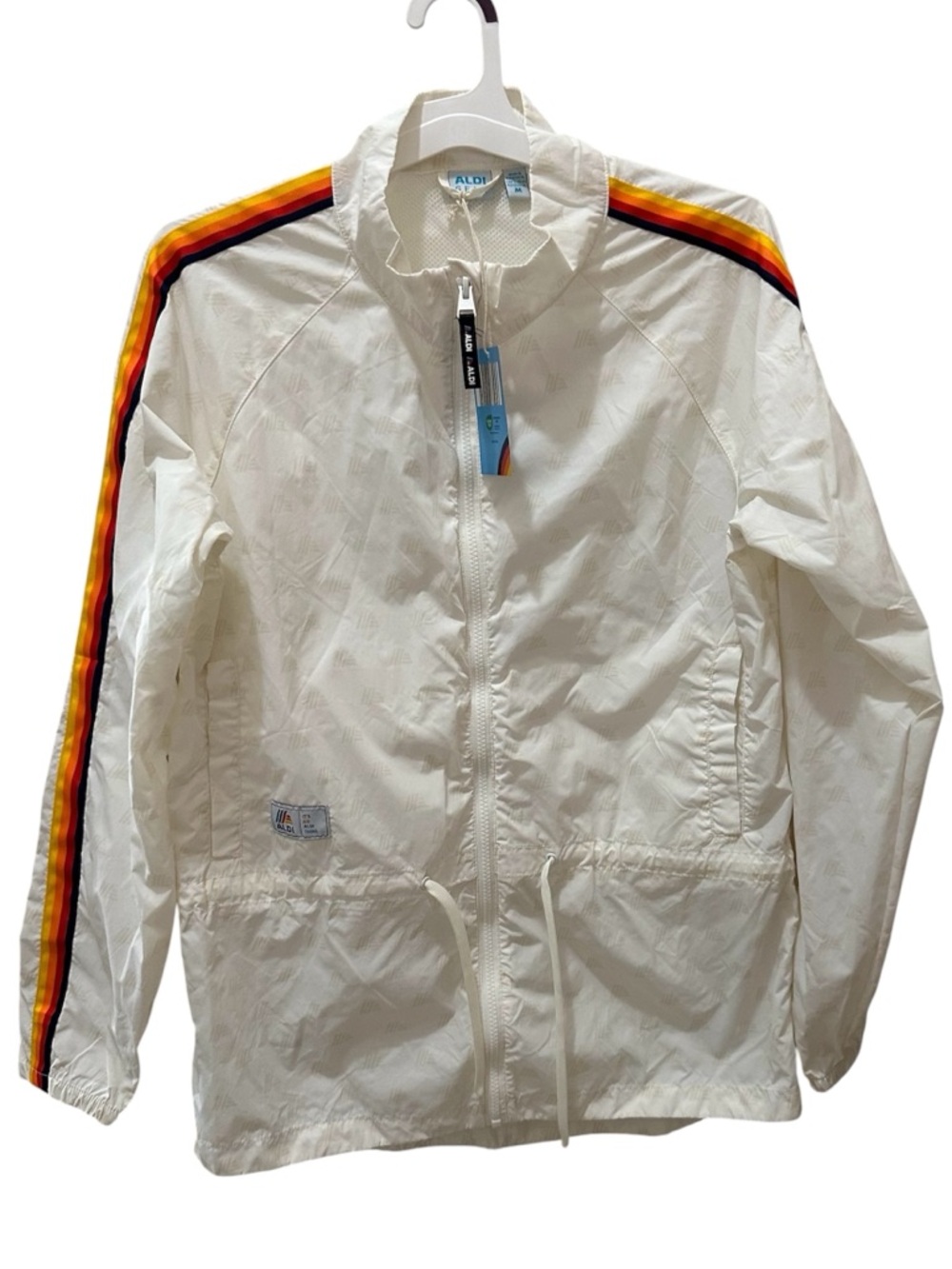 ALDI GEAR White All Over Logo Windbreaker Jacket drawstring waist women’s M NEW